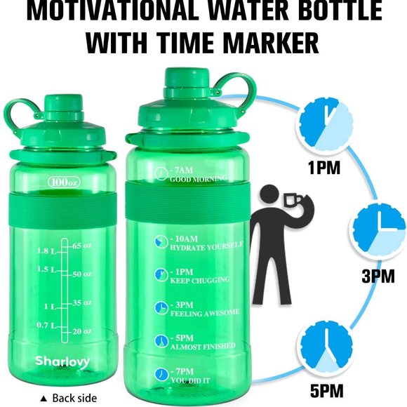 Sports Water Bottle with Strap Portable Motivational with Time Mark Large size - Picture 5 of 16